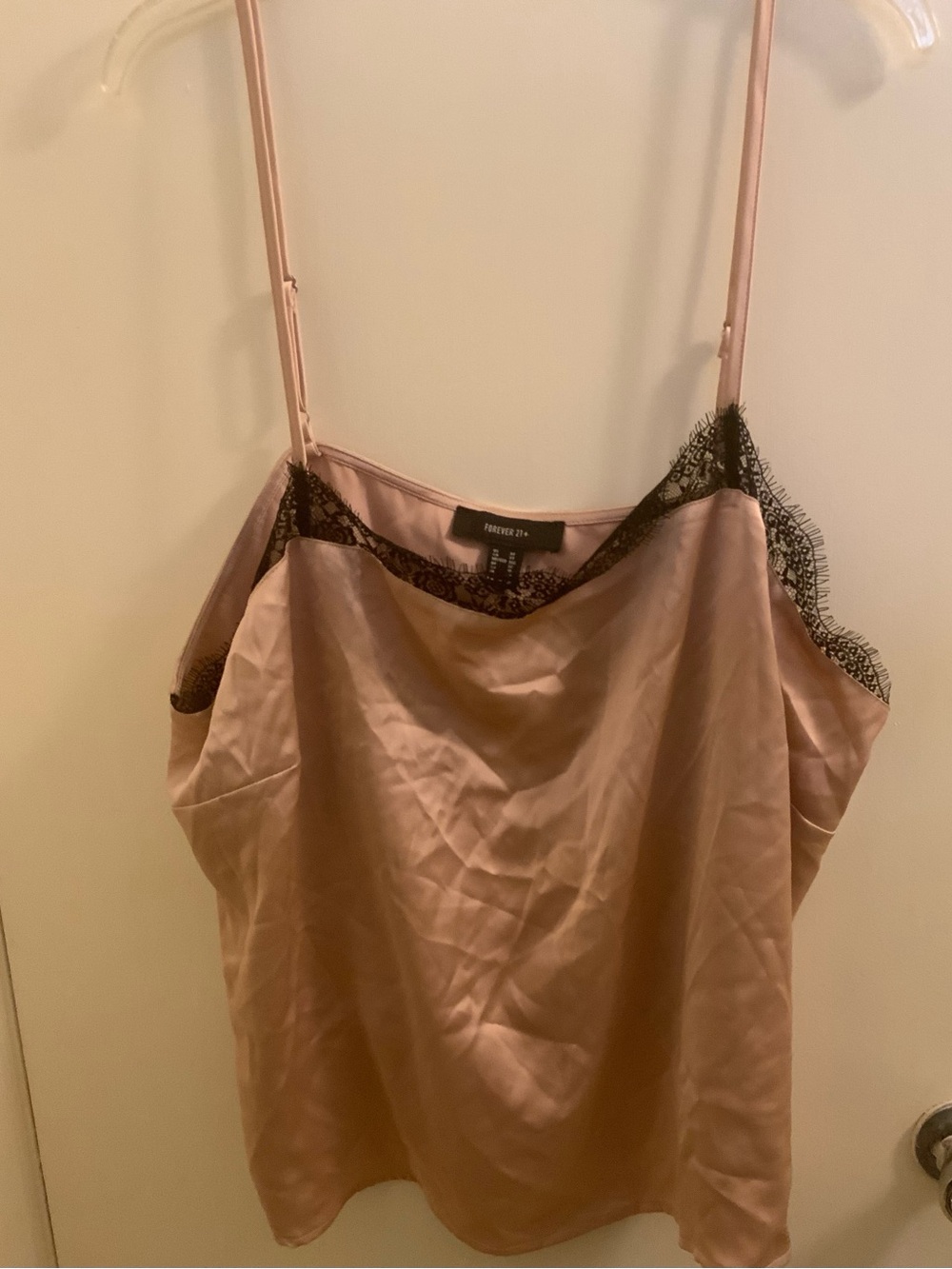 Forever 21 Plus Size Blush Pink Satin Camisole with Black Lace Trim